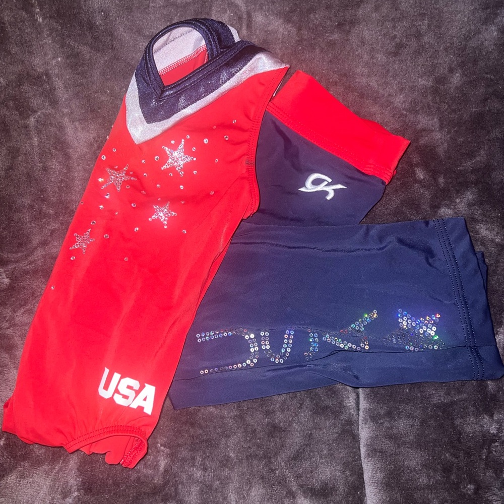 GK Elite leotard and Dry Tech Tights/Leggings… USA 🇺🇸 Red, White & Blue.❤️🤍💙